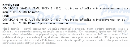 Inj.střík.ins.1ml/30x12/U40 Omnican 100ks 9161627