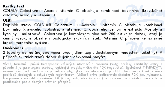 COLVIA Colostrum + Acerola + Vitamín C tob.60