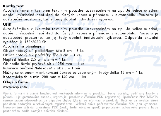 Autolékárna I. polštářek vyhláška č.153/2023 Sb.